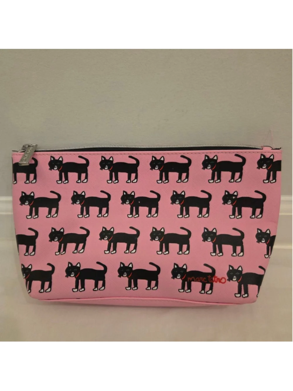 Marc Tetro Pink Black Cat Print Cosmetic Bag